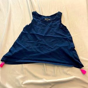 Lilly Pulitzer navy tank pink tassels